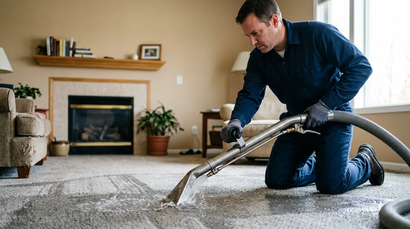 Water damage restoration technician working near Calcium, NY